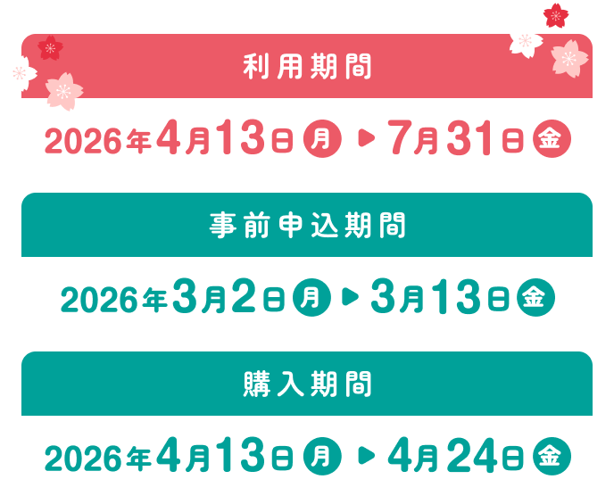 利用期間・事前申込期間・購入期間